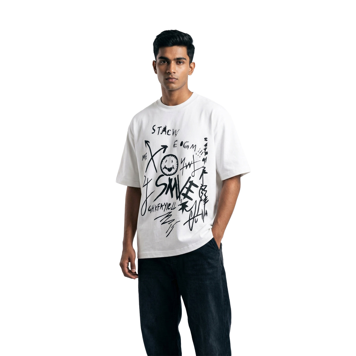 Smile Stateoversized cotton t-shirt for men and women by BOMBAE STORE