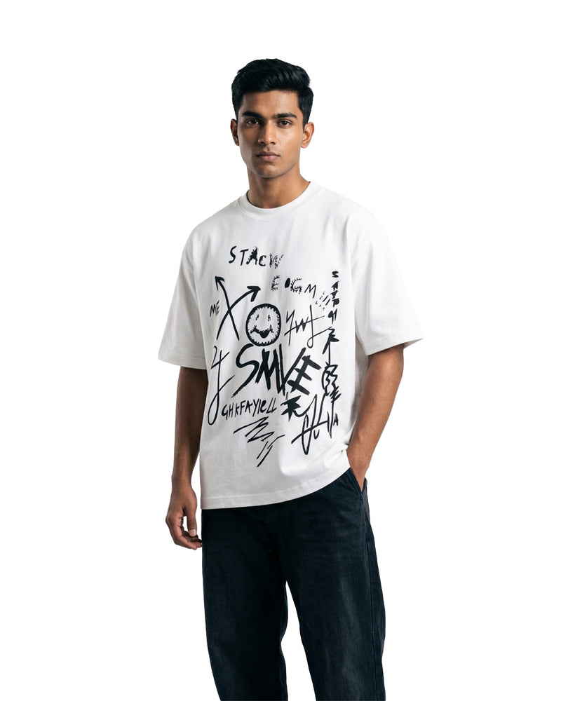 Smile Stateoversized cotton t-shirt for men and women by BOMBAE STORE