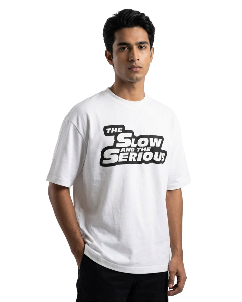 The Slow and the Seriousoversized cotton t-shirt for men and women by BOMBAE STORE