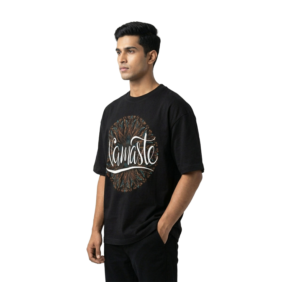 Namasteoversized cotton t-shirt for men and women by BOMBAE STORE