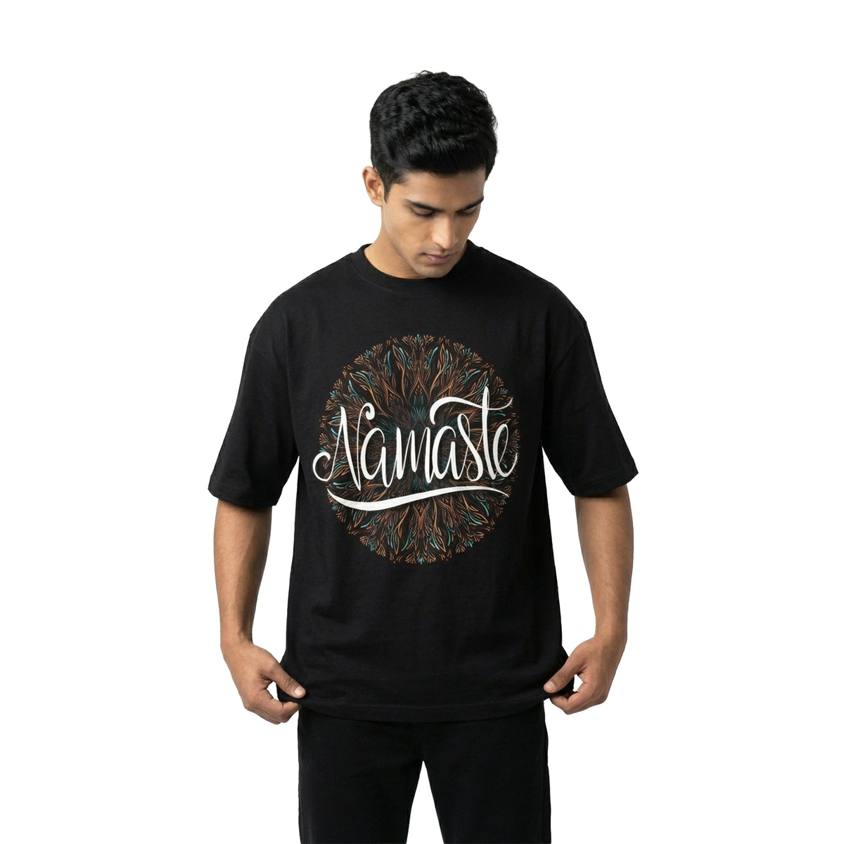 Namasteoversized cotton t-shirt for men and women by BOMBAE STORE