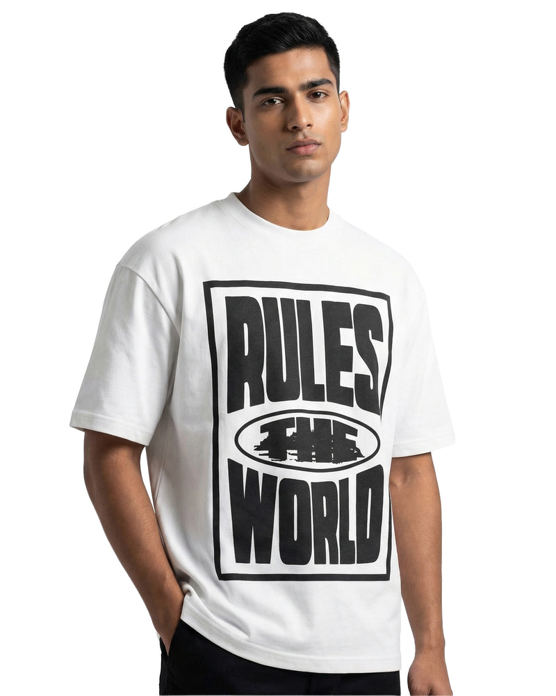 Rules the Worldoversized cotton t-shirt for men and women by BOMBAE STORE