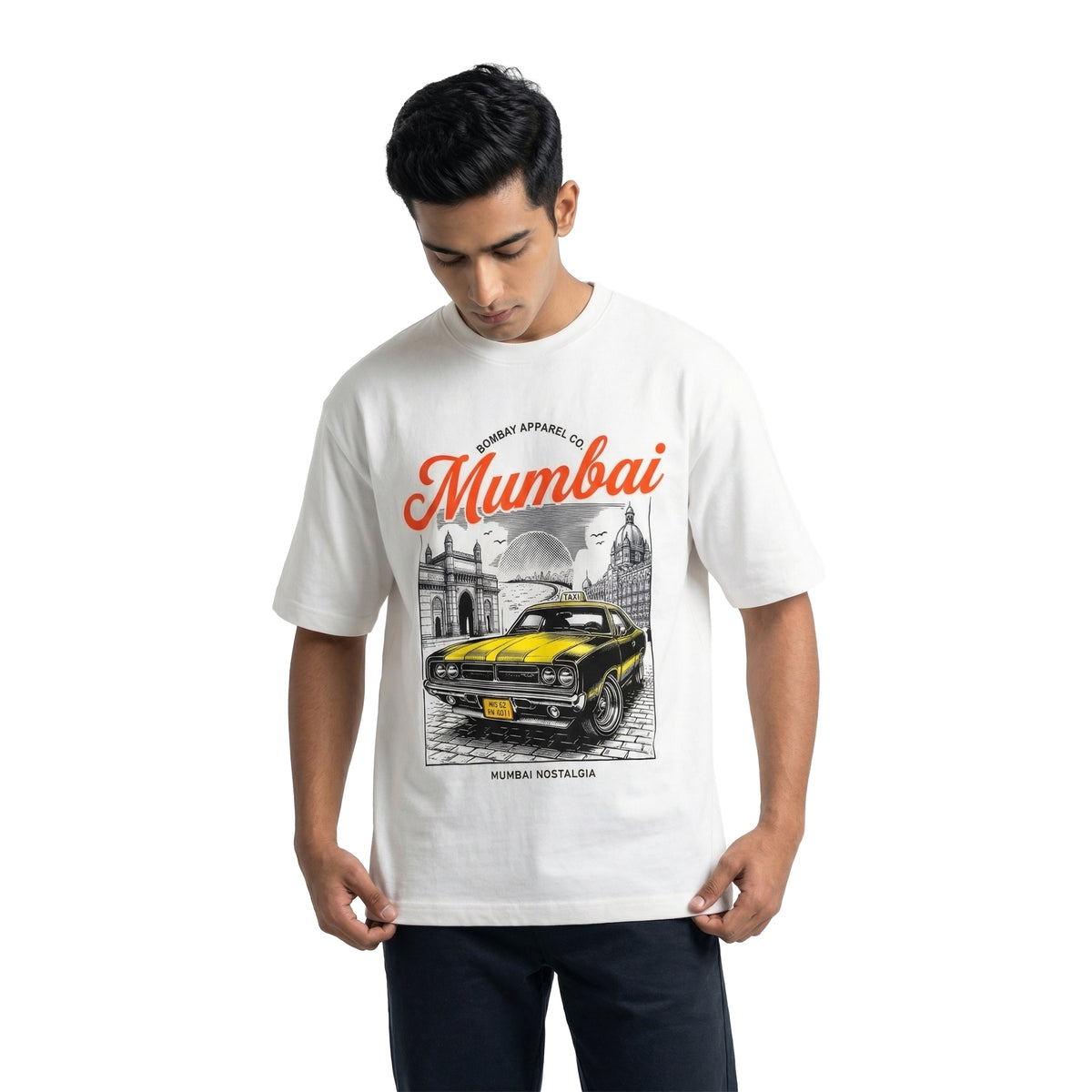 Mumbai Nostalgiaoversized cotton t-shirt for men and women by BOMBAE STORE