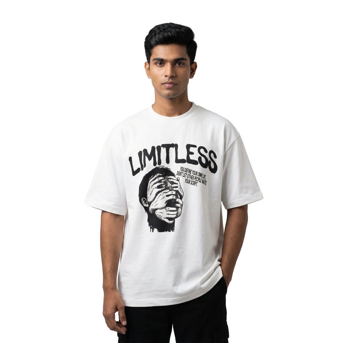 Limitlessoversized cotton t-shirt for men and women by BOMBAE STORE