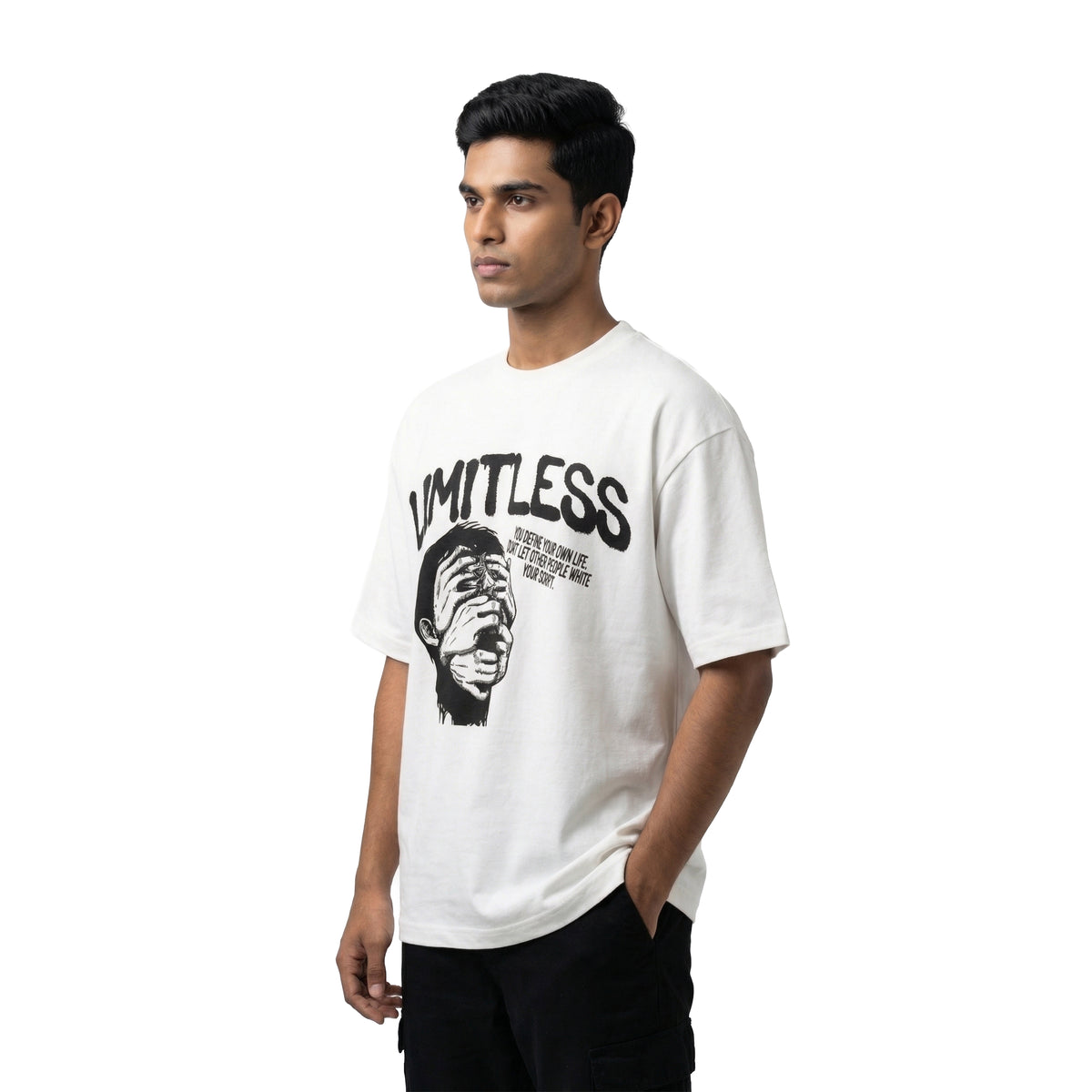 Limitlessoversized cotton t-shirt for men and women by BOMBAE STORE