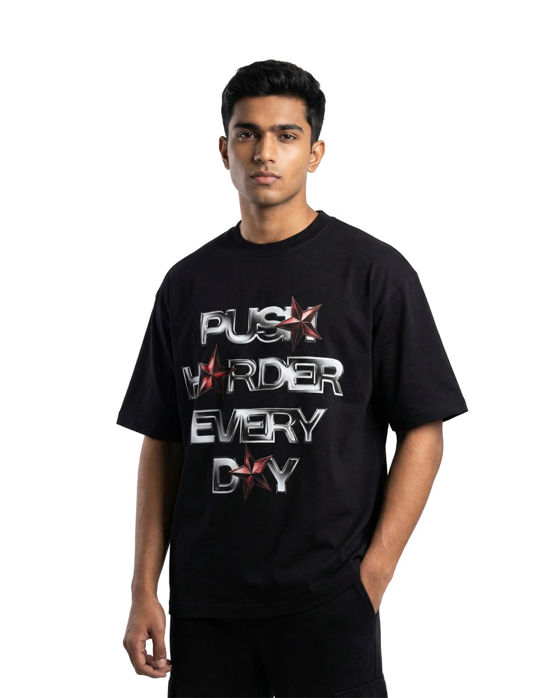 Push Harder Every Dayoversized cotton t-shirt for men and women by BOMBAE STORE