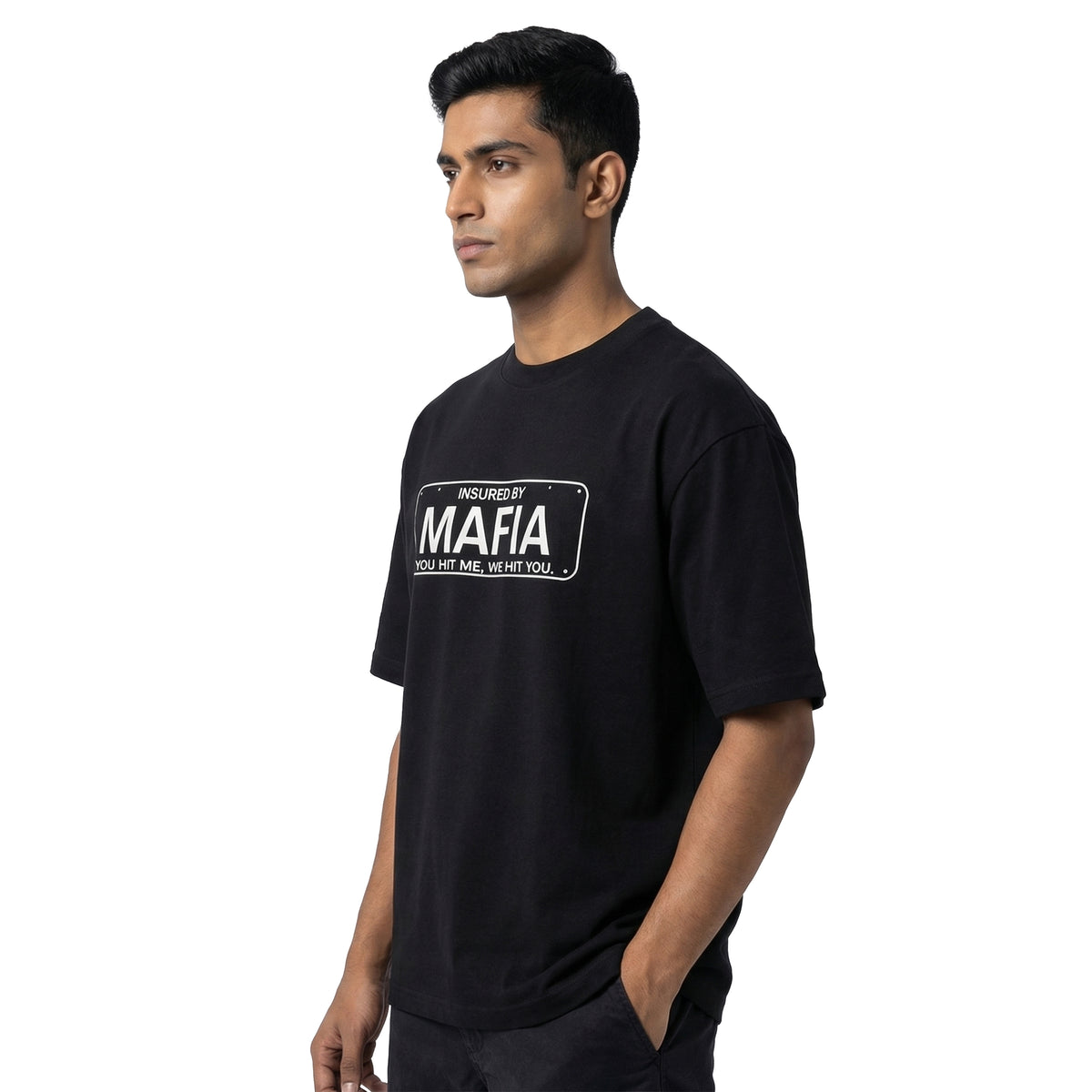 Insured by Mafiaoversized cotton t-shirt for men and women by BOMBAE STORE