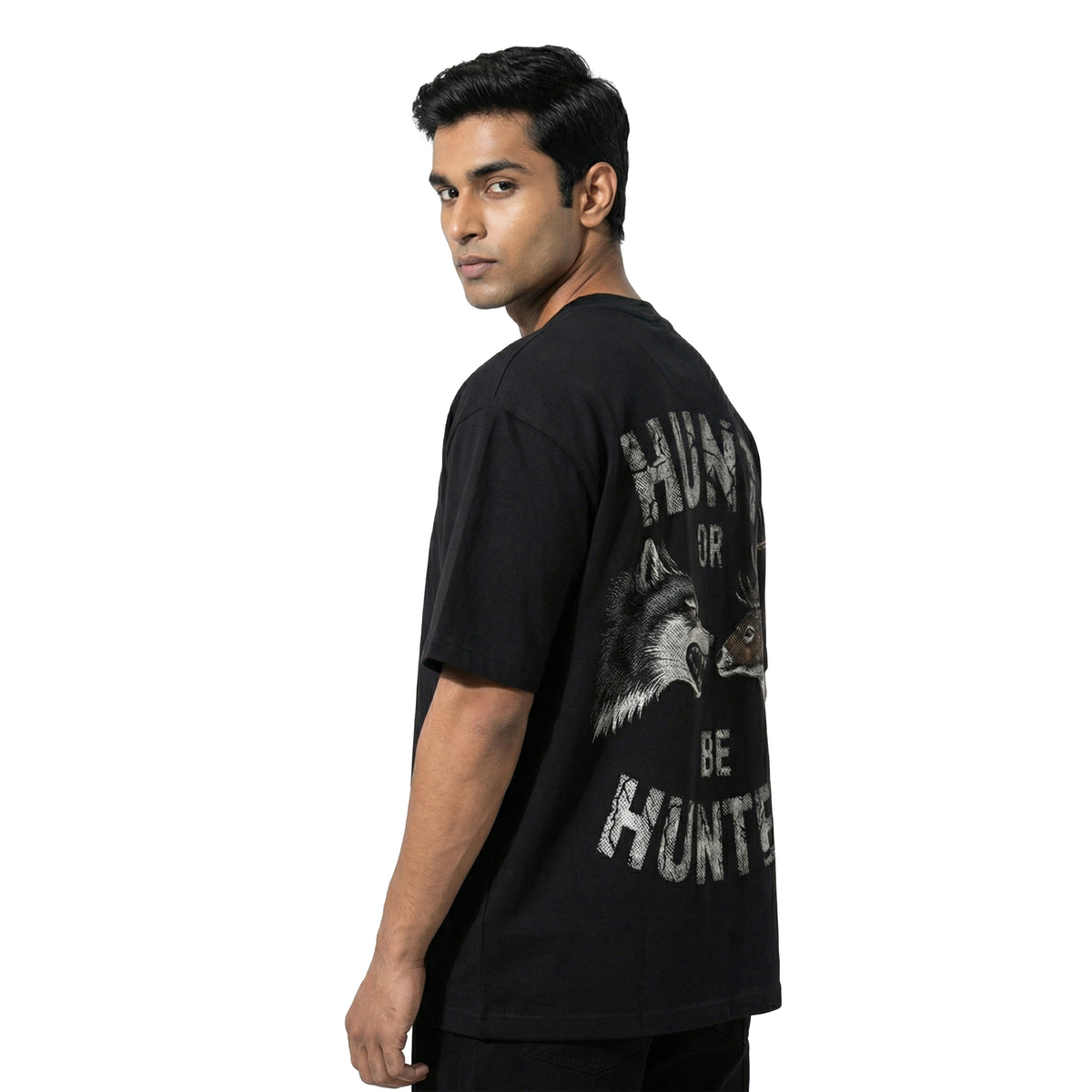 Huntedoversized cotton t-shirt for men and women by BOMBAE STORE