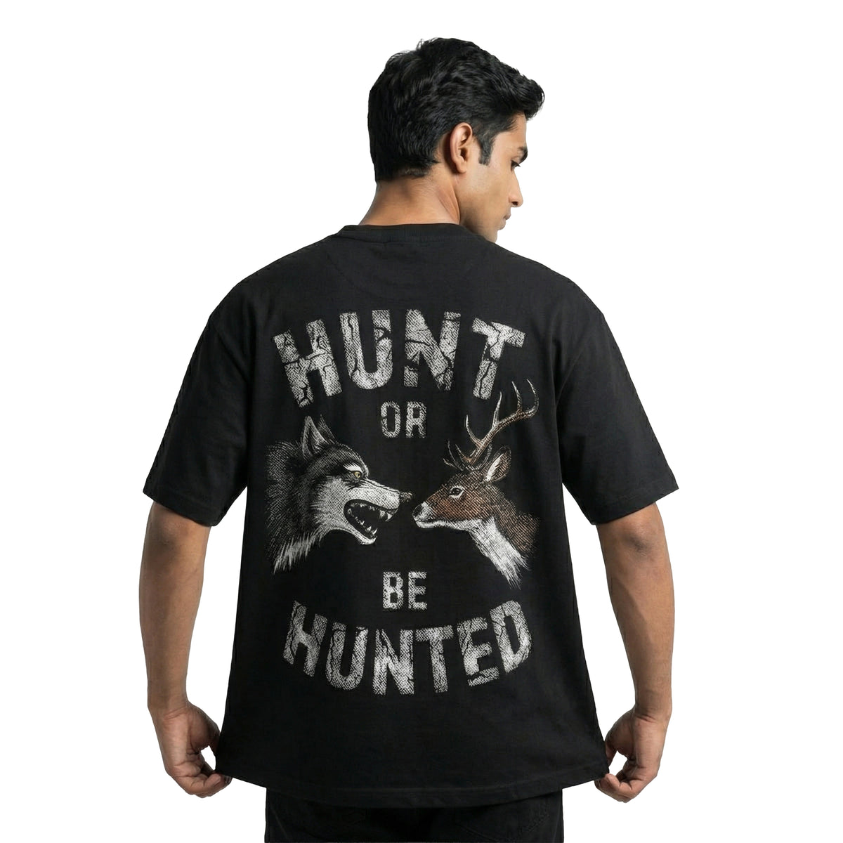 Huntedoversized cotton t-shirt for men and women by BOMBAE STORE