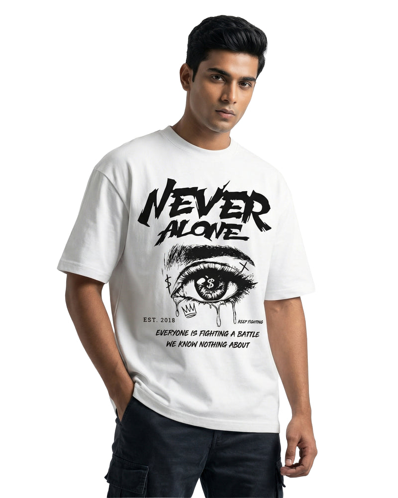 Never Aloneoversized cotton t-shirt for men and women by BOMBAE STORE