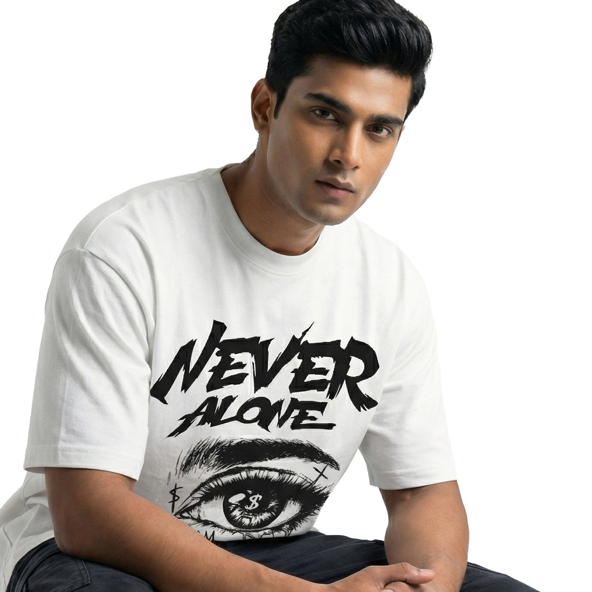 Never Aloneoversized cotton t-shirt for men and women by BOMBAE STORE