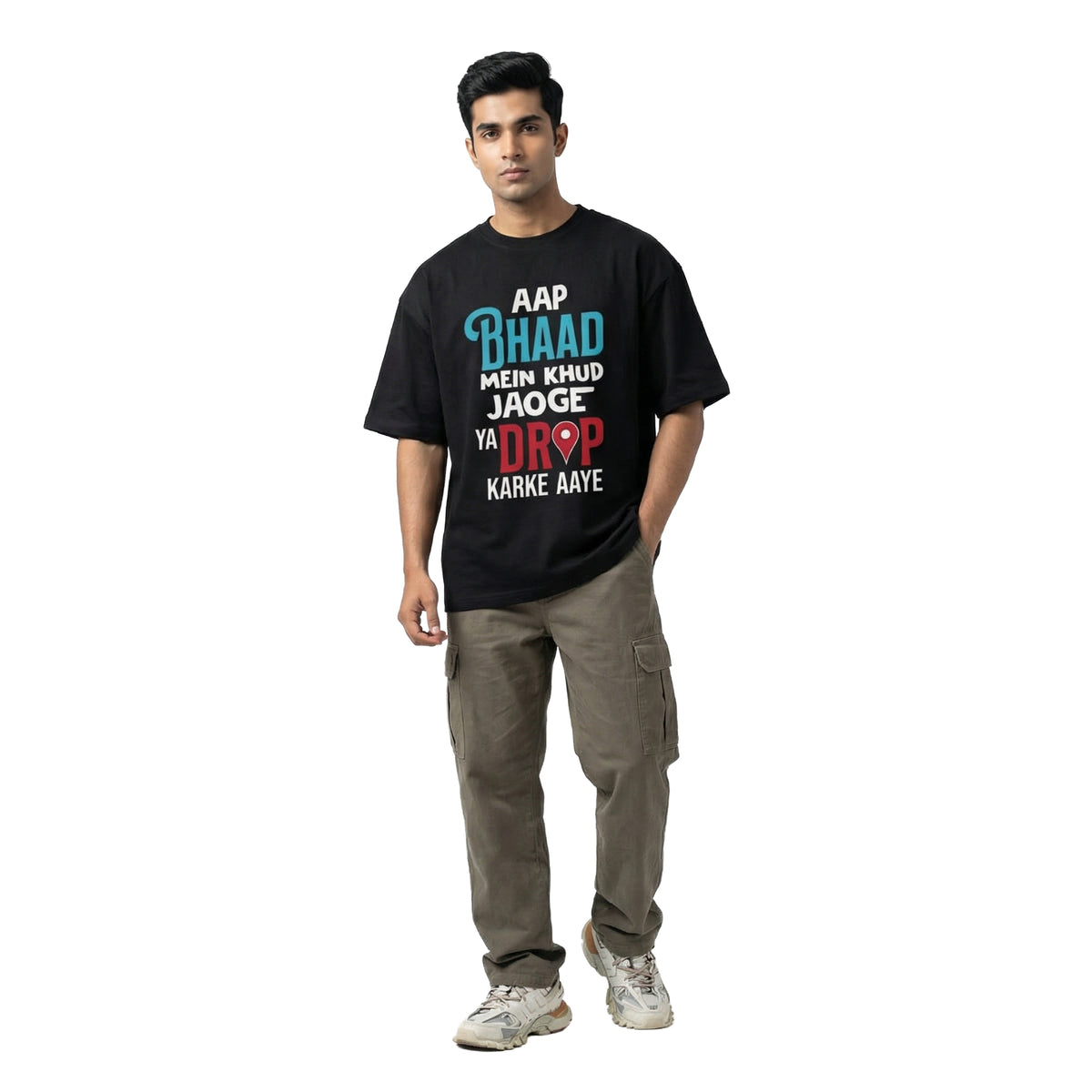 Drop Karke Aayeoversized cotton t-shirt for men and women by BOMBAE STORE