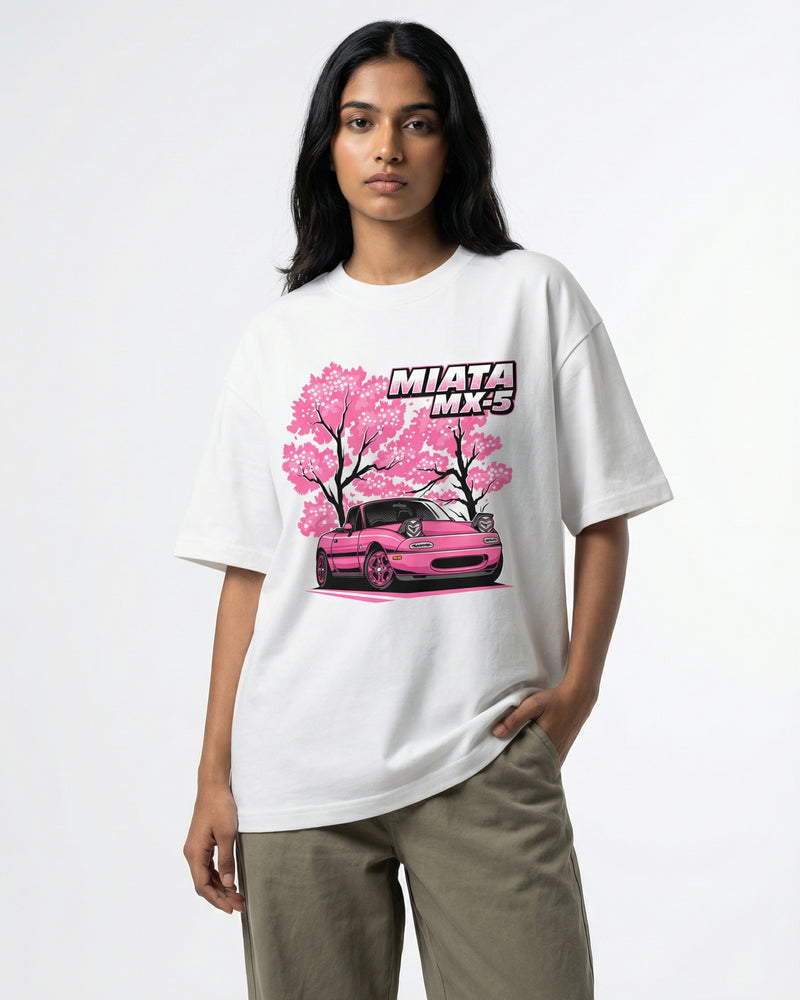 Miata MX-5 Sakuraoversized cotton t-shirt for men and women by BOMBAE STORE