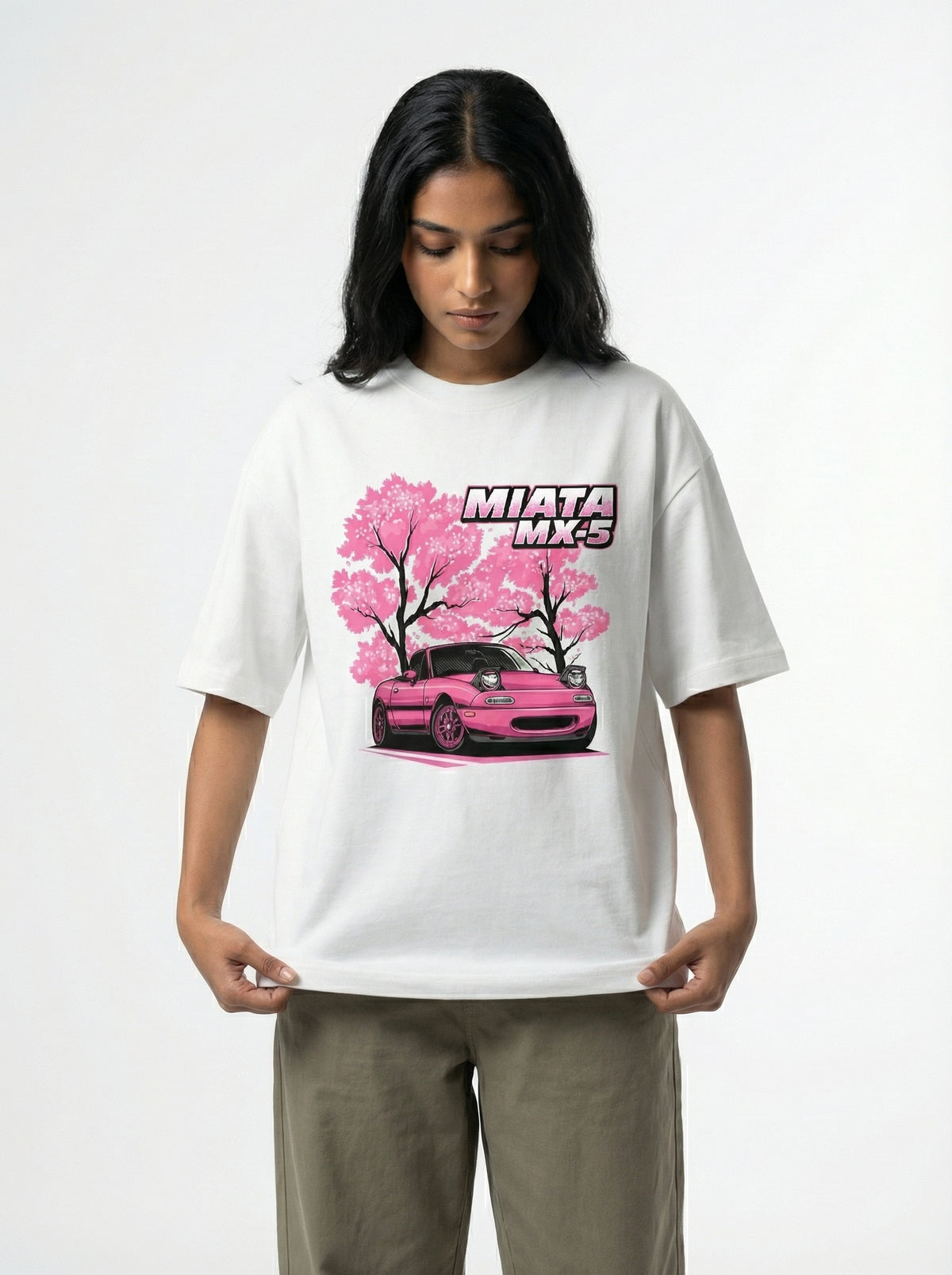 Miata MX-5 Sakuraoversized cotton t-shirt for men and women by BOMBAE STORE