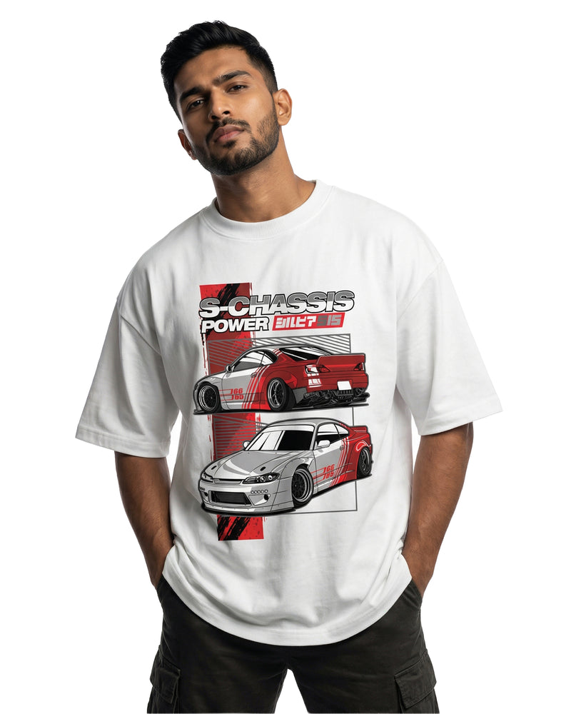 S-Chassis Poweroversized cotton t-shirt for men and women by BOMBAE STORE