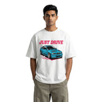Just Drive M3oversized cotton t-shirt for men and women by BOMBAE STORE
