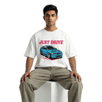 Just Drive M3oversized cotton t-shirt for men and women by BOMBAE STORE