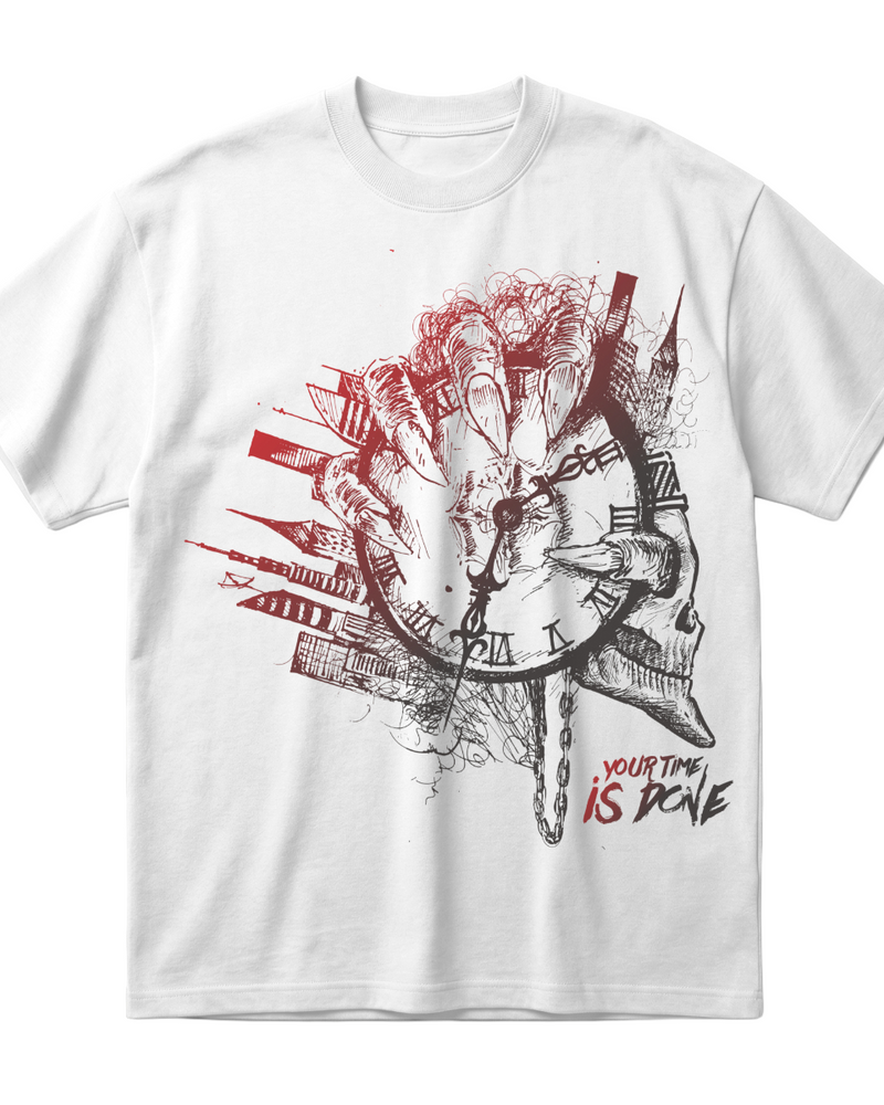 Your Time Is Doneoversized cotton t-shirt for men and women by BOMBAE STORE
